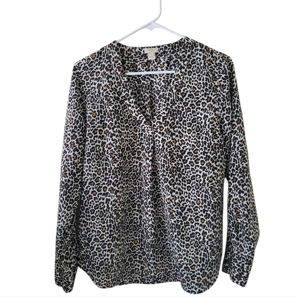 J Crew Leopard Print V Neck Blouse
